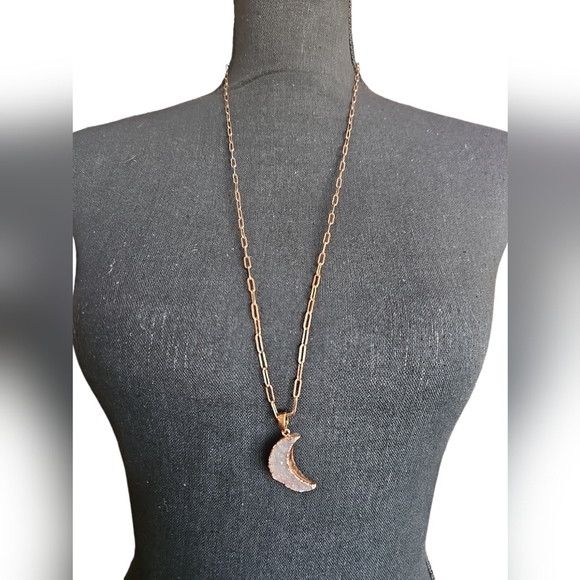 Druzy Moon Rose Gold Necklace - Picture 2 of 4